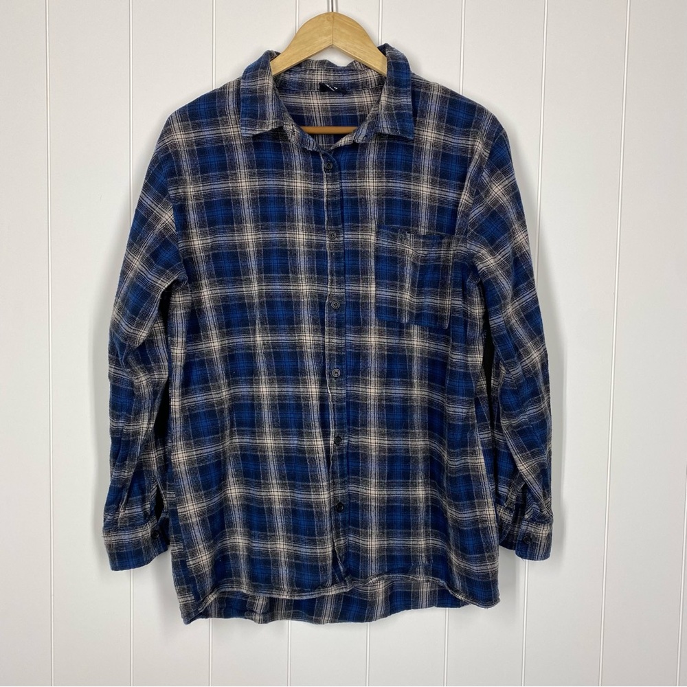 Cotton On Blue Plaid Long Sleeve Flannel Shirt